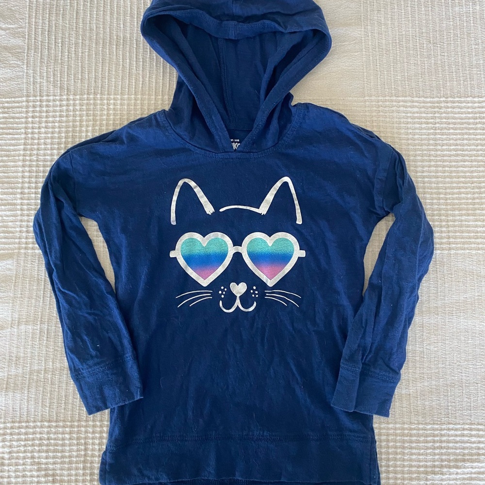 4T Lightweight Navy Cat Hoodie with Heart Glasses